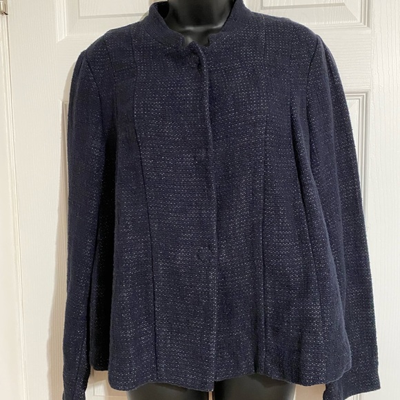 Eileen Fisher Navy Blue Linen Blend Jacket Sz S - Picture 2 of 12